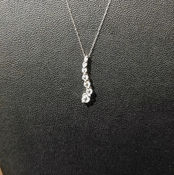 10K White Gold Natural Diamond Journey Pendant Necklace - Picture 2 of 4
